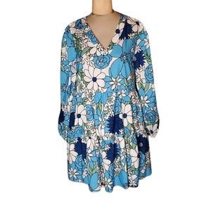 SHEIN Flower Power Blue White Green Black Mini Dress or Long Top Medium